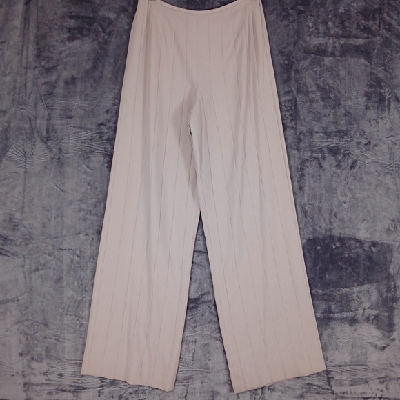 Herms Wide-Leg Dress Pants Womens FR40/US8 Beige Wool Silk Pleated Made  France